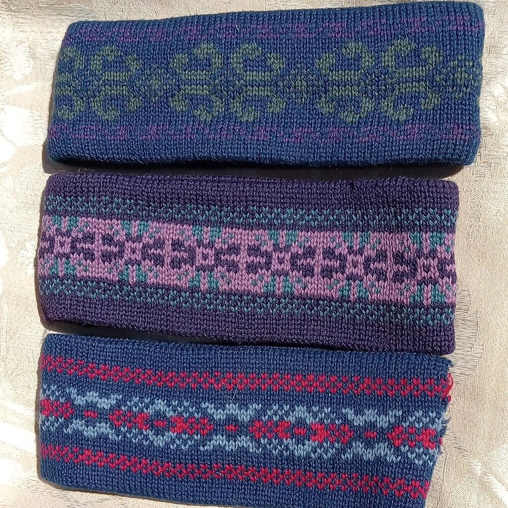x3 Vintage Headbands with fleece lining, Head Wrap Ear Band, Some moth holes